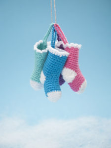 kerstsokjes, gehaakt, katoen, haakpatroon, haakworkshops.nl, Yolande van den Boom