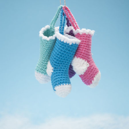 kerstsokjes, gehaakt, katoen, haakpatroon, haakworkshops.nl, Yolande van den Boom