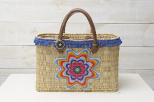 Strandtas beachbag Ibiza rechthoekig franjes ster mandala katoen