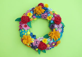 bloemen, haken, kleurig, krans, rozen, blaadjes