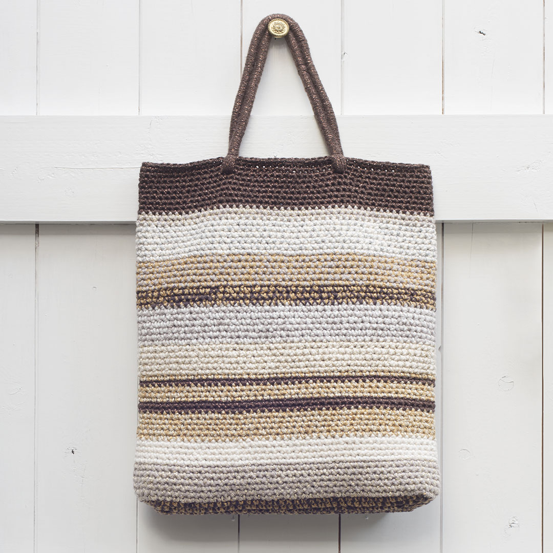 shopper, citybag, cityshopper, gehaakt, haakpatroon, bruin, goud, ecru, grijs,diy,