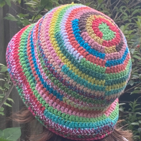 bucket hat, kant en klaar product, katoen, gehaakt, multicolor