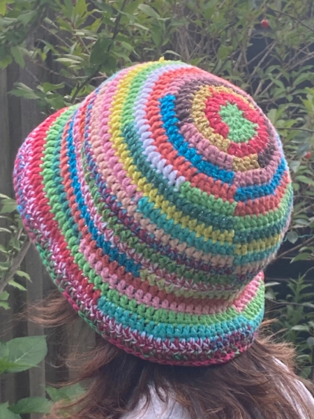 bucket hat, kant en klaar product, katoen, gehaakt, multicolor